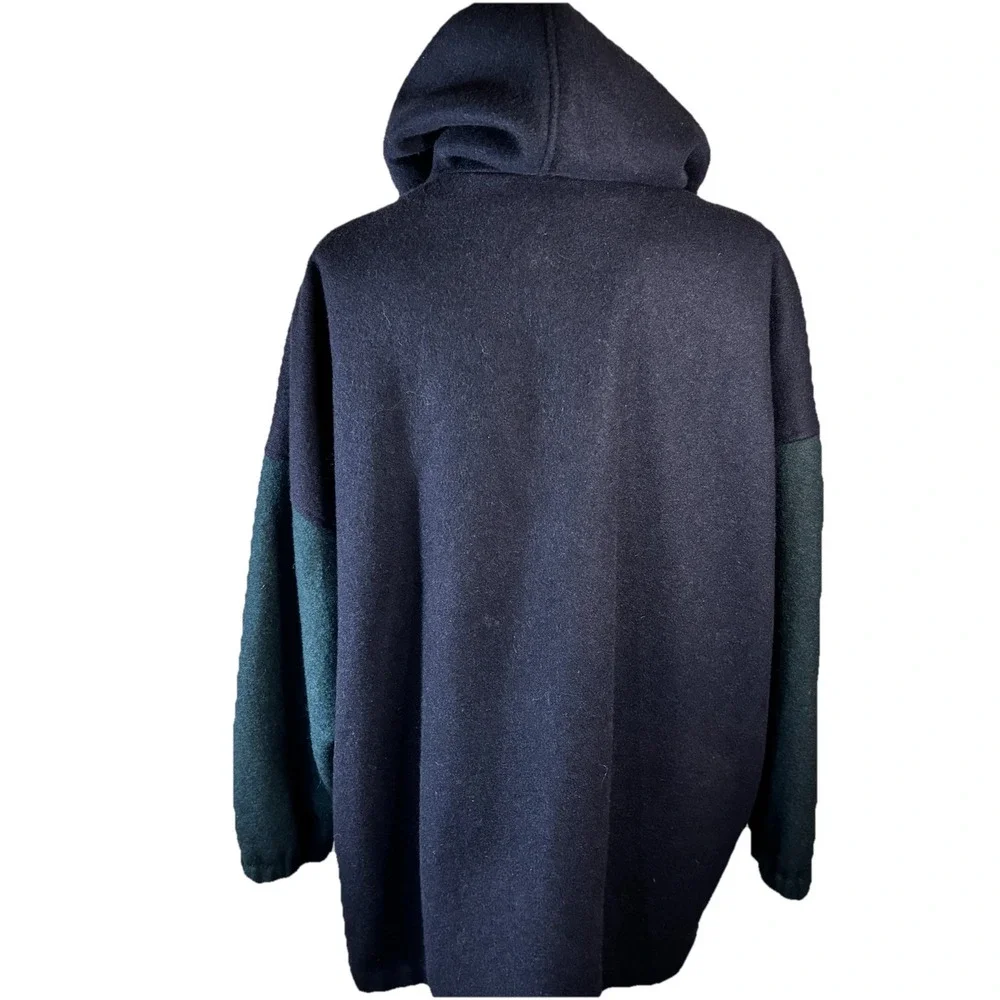 Vtg 90's Wool Coat W/ Hood  Color Block  New York Girl  Sz 24 1/2‎ Womens Cozy